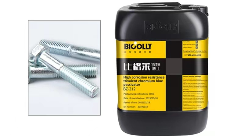 A trivalent chromium blue zinc passivator that does not yellow easily